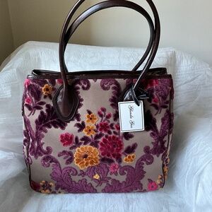 Glenda Gies Ava Tote- NEW! Gold/Wine Tapestry-Retired